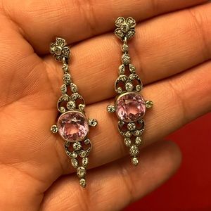 Antique pink and clear paste earrings